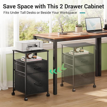 DEVAISE Mobile File Cabinet, Rolling Printer Stand with Open Storage Shelf, Fabric Vertical Filing Cabinet fits A4 or Letter Size for Home Office, Black