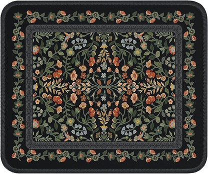 iCasso Aesthetic Small Floral Mouse Pad, Mini Portable Travel Mousepad, Anti-Slip and Comfortable Cloth Mouse Mat 7.9"x9.5" with Stitched Edges for Computer, Laptop, Office, Home(Black)