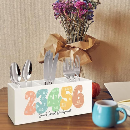Speech Therapy Wooden Pen Pencil Holder for Desk, Speech Sound Development SLP Mental Health Wood Makeup Brush Toothbrush Holder Organizer for SLP Therapist Office Clinic Kids Room