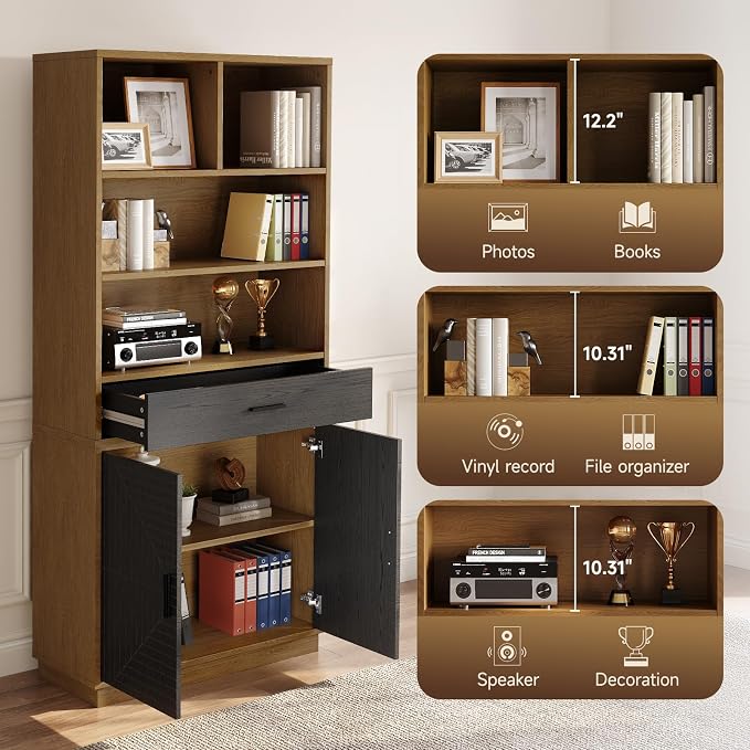 ONBRILL Home Office Furniture Sets, 55'' Standing Desk with 55'' File Cabinet, Electric Height Adjustable Standing Desk with 71'' Tall Modern Bookshelf, Home Office Furniture Set, Oak Brown