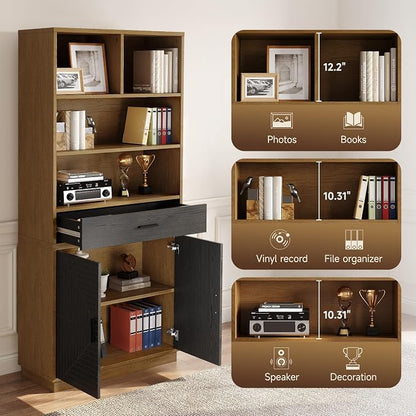ONBRILL Home Office Furniture Sets, 55'' Standing Desk with 55'' File Cabinet, Electric Height Adjustable Standing Desk with 71'' Tall Modern Bookshelf, Home Office Furniture Set, Oak Brown