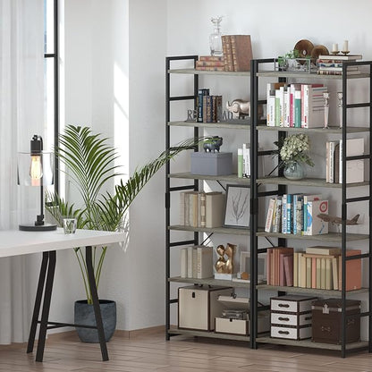 NUMENN 6 Tier Bookshelf, Tall Bookcase Shelf Storage Organizer, Modern Book Shelf for Bedroom, Living Room and Home Office, Grey