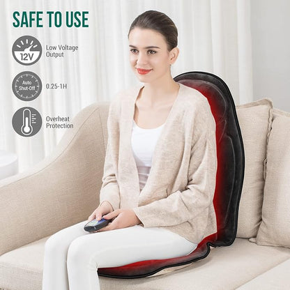 Snailax Back Massager with Heat, Memory Foam Chair Massage Pad, 5 Massage Modes & 2 Heat Settings, Seat Massager for Office Chair,Home Use, Car