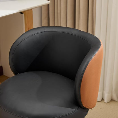 VINGLI Cute Small Swivel Desk Chair Comfy with Wheels,Ergonomic Low-Back Lumbar Support Vanity Nail Tech Rolling Task Stool Chair for Home Office,Height Adjustable,PU Leather Black&Suede Brown