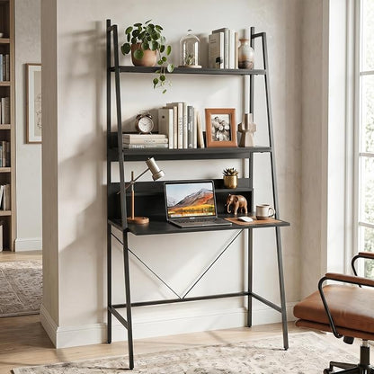 Tangkula 3-Tier Ladder Computer Desk, 71 Inch Modern Writing Desk with Storage Shelves, PC Laptop Workstation, Ladder Bookcase Stand Shelf with Metal Frame, Study Shelf Desk for Home Office (Black)