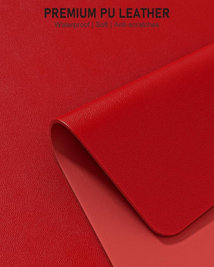 Desk Pad, 48" x 17" PU Leather Non-Slip Desk Mat Large Mouse Pad for Desktop, Waterproof Laptop Computer Writing Mat for Office, Home, Work, Gaming, Bright Red