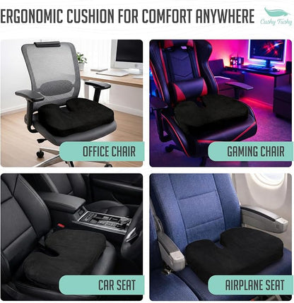 Cushy Tushy Premium Seat Cushion with Moveable Holes, Customizable Foam – Relief for Lower Back, Sciatic, & Tailbone Pain – Perfect for Driving, Home & Office – Black Fabric Cover