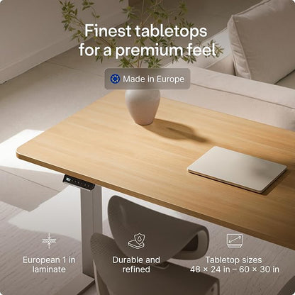 Desktronic HomeOne Standing Desk 60x30 — Ergonomic Sit Stand Home Office Desk, Made in Europe, Electric Dual Motor Height Adjustable, USB & USB-C Charging, Wobble-Free, Touchscreen, 3 Memory Presets