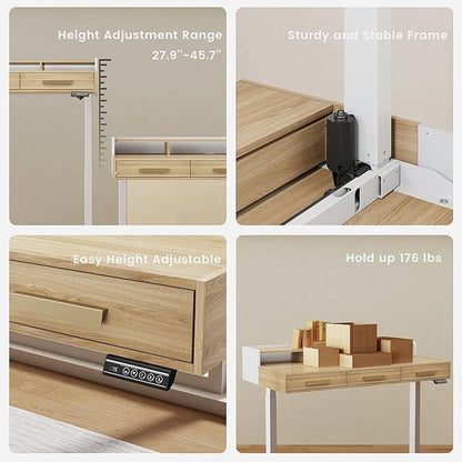 ModernMate Electric Standing Desk with 3 Drawers & Monitor Shelf, 48" Height Adjustable Sit Stand Desk with Storage, Home Office Computer Workstations for Small Space, Light Walnut