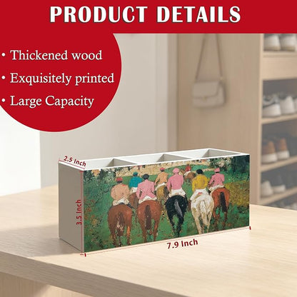 Equestrian Gifts for Women Men Pen Pencil Holder Organizer for Home Office Desk Accessories, Country Western Cowboy Horse Racing Wood Signs Makeup Brush Toothbrush Holder