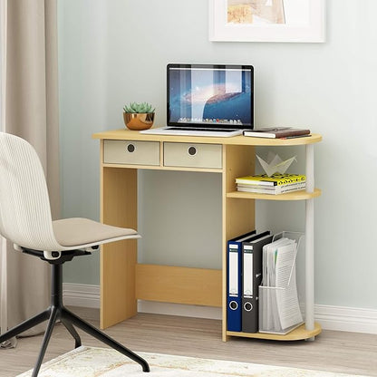 Furinno Go Green 32-Inch Oak Computer Desk, Office Desk with 2 Side Shelves and Storage Bins, Rectangular Home Office Desk, Gaming Desk for Home Office, Bedroom, Study Room, Light Beech