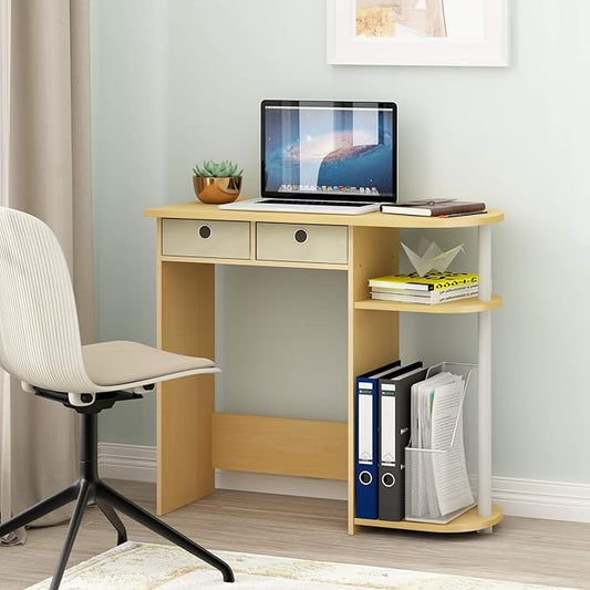 Furinno Go Green 32-Inch Oak Computer Desk, Office Desk with 2 Side Shelves and Storage Bins, Rectangular Home Office Desk, Gaming Desk for Home Office, Bedroom, Study Room, Light Beech
