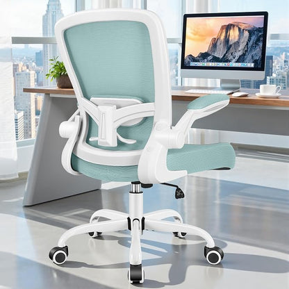 FelixKing Office Chair, Ergonomic Desk Chair Breathable Mesh Chairs Adjustable High Back Lumbar Support Flip-up Armrests, Executive Rolling Swivel Comfy Computer Chairs Home Office Light Blue