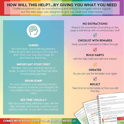 ADHD Daily Planner for Neurodivergent Adults - Productivity Daily Planner & Task Management to Stay Organized and Focused (Colorful)