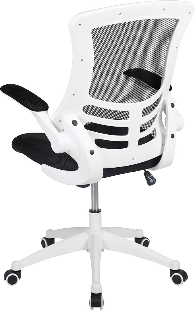 Flash Furniture Kelista Office Chair, Ergonomic, Mid-Back, White Frame, Black Mesh with Swivel