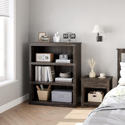 GarveeHome 3 Tier Farmhouse Bookcase, 39.9" Tall Book Shelf with Storage, Wooden Bookshelves 3 Shelf Display Shelvesfor Home Office, Living Room, Bed Room (Oak, 39.9" H x 31.5" W x 12.8" D)