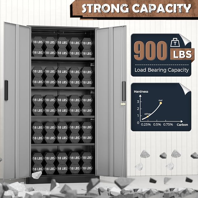 INTERGREAT Metal Lockable Storage Cabinet, 72” Storage Cabinet with 2 Doors and 4 Adjustable Shelves for Office, Home, Garage, Pantry (Assembly Required, Black Gray)