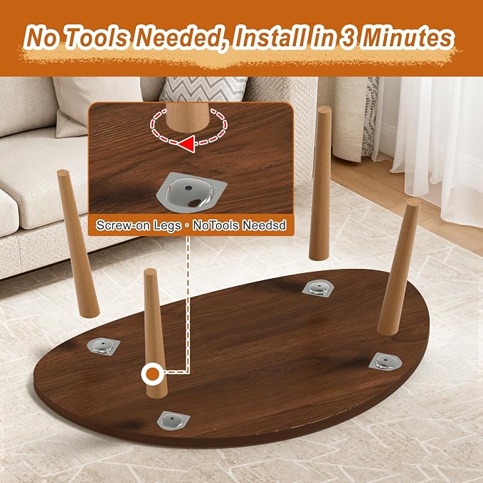 Coffee Table Low Table with Solid Wood Legs, 31.5x19.7" Large Coffee Table Side Table, Floor Table Desk for Sitting on The Floor, Living Room Furniture for Office Apartment Home, Pebble-Walnut
