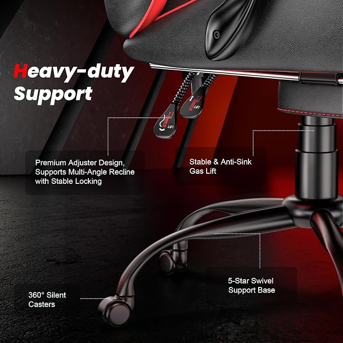 Gaming Chair with Footrest, Ergonomic Video Game Chair with Headrest and Lumbar Support, 400 lbs Adult Chair, Height Adjustable 360° Swivel High Back Reclining Computer Chair for Home Office (Red)