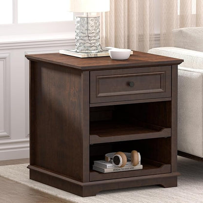 REDAYFUR Lateral File Cabinet 3 Drawer File Cabinet with Charging Station, Wood Lateral Filing Cabinet, Printer Stand with Open Adjustable Storage Shelves for Home Office, Cherry