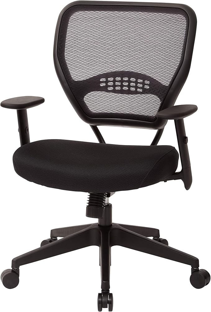 Space Seating 55 Series Professional Dark Air Grid Back Adjustable Office Desk Chair with Built-in Lumbar Support, Black Mesh