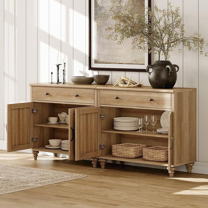 WAMPAT Home Office Furniture Set, 56'' Executive Desk with Charging Station, 72" Tall Bookcase with 4 Doors and 2 Drawers, Wood Computer Desk with File Cabinet Storage, Open Shelf, Oak
