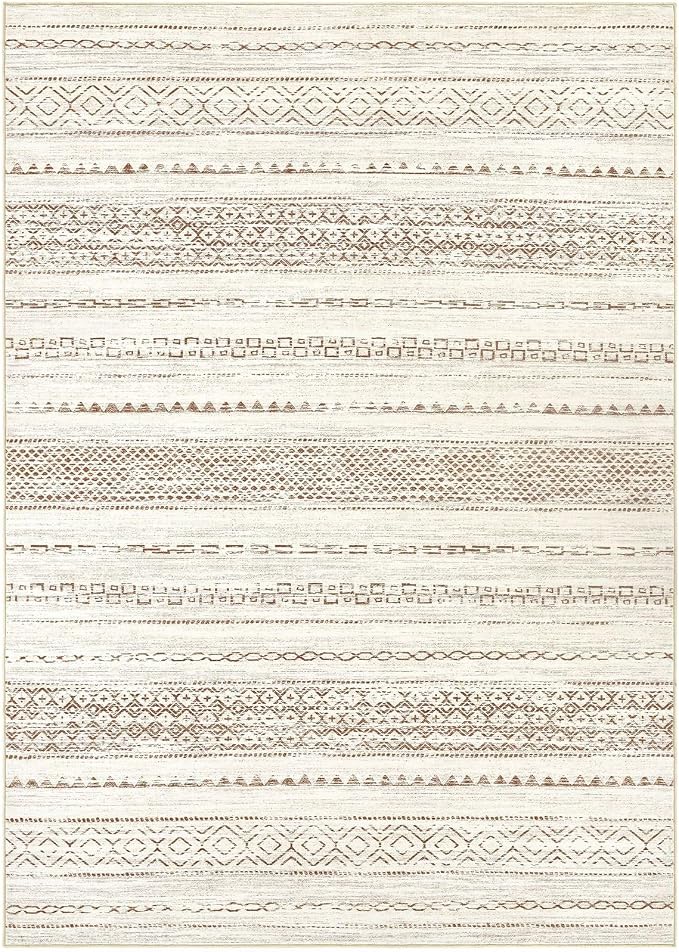 Nakagishi 6x8 Area Rug Living Room: Washable Boho Large Neutral Modern Soft Farmhouse Rugs Stain Resistant Indoor Floor Non-Slip Carpet for Bedroom Nursery Kids Playroom Office Dining Room- Brown