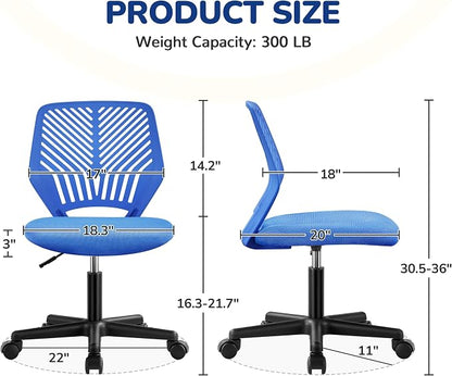Topeakmart Armless Office Chair Mid Back Mesh Desk Chair Adjustable Height with Lumbar Support for Small Spaces, Blue