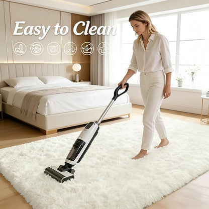 OLANLY 2x11 Machine Washable Runner Rugs for Hallway, Soft Fluffy Shaggy Bedside Rugs for Bedroom, Living Room, Indoor Floor Carpet for Kids Girls and Boys, Nursery Rooms, Home Decor Aesthetic, Ivory