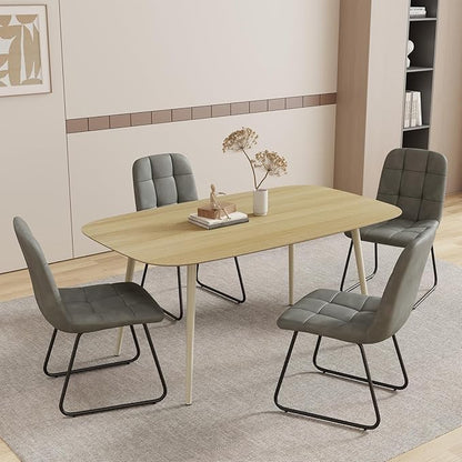 HIPIHOM 55.1'' Dining Table Set for 4,Modern Wood Dining Table,Leather Dining Chairs 4,Table and Chairs Set of 4,Ideal for Kitchen Dining Room (Cat Scratch Table + 4 U-Shaped Gray Chairs, 55.1")