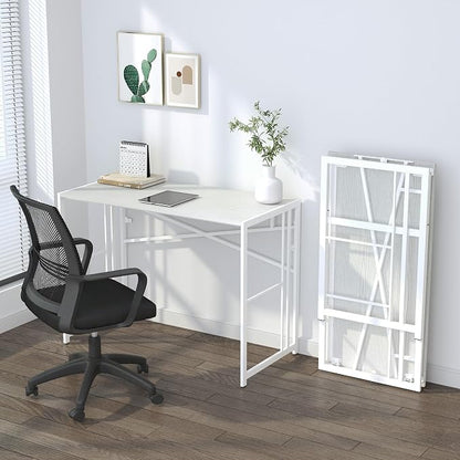 Lutown-Teen Folding Desk 40 inch Writing Gaming Computer Camping Table, No Assembly Required Home Office Desk, White