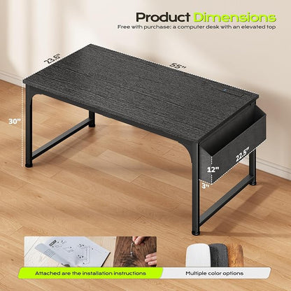 DurayLoly 55 x 24 inch Desk, 24mm Thick Heavy Duty Computer Desk with RGB LED & Power Outlets, Gaming Desk with Detachable Stand, 150LBS Load Capacity, Work Gaming Desk for Home Office, White