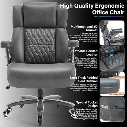 Big and Tall 700lbs Office Chair - Adjustable Lumbar Support 3D Flip Arms Heavy Duty Metal Base&Wheels, High Back Large Executive Computer Desk Chair, Thick Padded Ergonomic Design for Back Pain