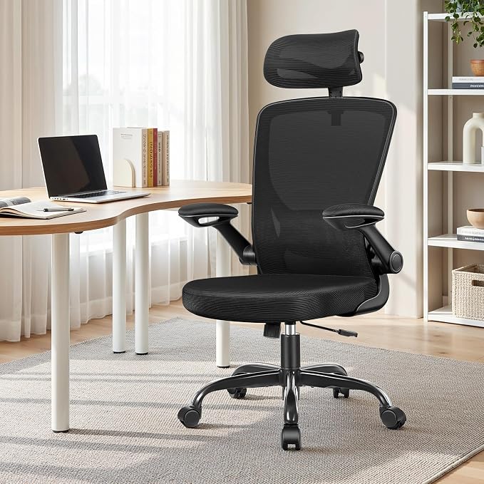 BESTFAIR Office Chair Ergonomic Desk Chair, Breathable Mesh Office Chairs with Adjustable Lumbar Support, Flip-Up Arms, Computer Desk Chair Comfy for Home Office, 6 Pack