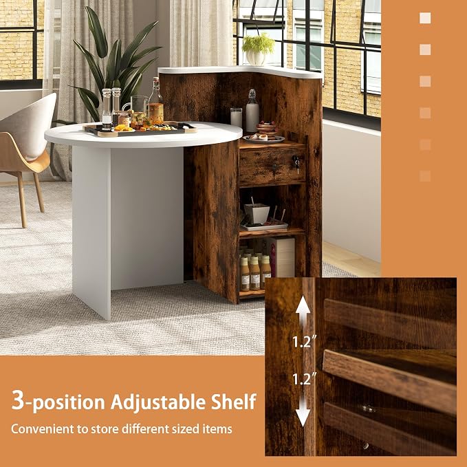 Tangkula Reception Desk, Front Counter Desk with Lockable Drawer & Adjustable Shelf, Oval Desktop, Retail Counter for Checkout, Computer Workstation for Salon Lobby Home Office