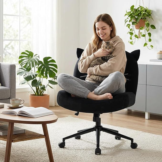 IWMH Armless Office Desk Chair with Wheels,Ergonomic Criss Cross Legged Computer Chair with Fabric Padded, Height Adjustable Wide Seat Vanity Chairs,Mid Back Task Chair for Home, Bedroom (Black)