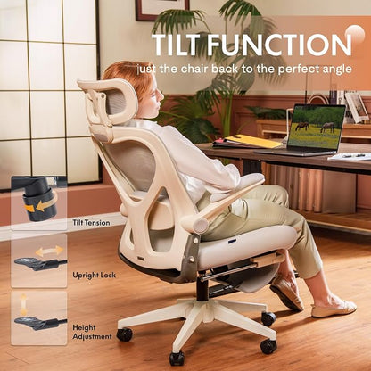 FLEXISPOT Foldex Ergonomic Office Chair, Folding Chair for Small Spaces with Lumbar Support, Flip-up Armrests, 3D Headrest, Desk Chairs with Footrest for Work,Video Game Foam Seat, Green