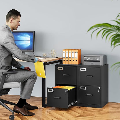 SISESOL 2 Drawer File Cabinet with Lock,Narrow Vertical Filing Cabinet,Under Desk File Cabinets,Black Metal File Cabinets for Home Office,Fit Letter/A4/Legal Size File, Easy Assembly