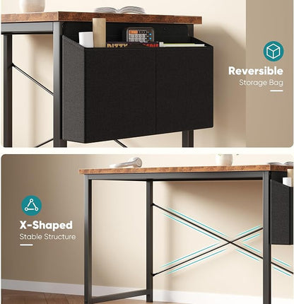 OLIXIS 55 Inch Computer Desk for Home Office, Writing Study Craft Gaming Table, Modern Computer Workstation with Storage Bag and Headphone Hook for Bedroom Small Spaces, Rustic Brown