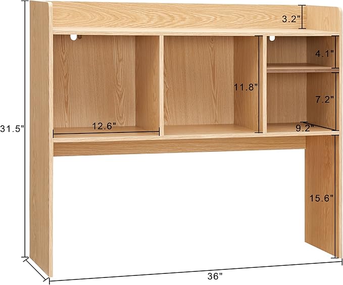 Nromant Desktop Bookshelf, Wooden Desk Storage Hutch with 6 Shelves for Computer Desk, 3-Tier Desktop Display Organizer Rack for Office Home (Natural)