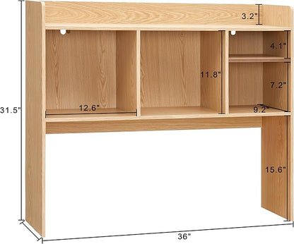 Nromant Desktop Bookshelf, Wooden Desk Storage Hutch with 6 Shelves for Computer Desk, 3-Tier Desktop Display Organizer Rack for Office Home (Natural)