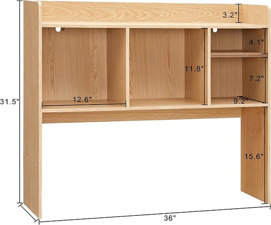 Nromant Desktop Bookshelf, Wooden Desk Storage Hutch with 6 Shelves for Computer Desk, 3-Tier Desktop Display Organizer Rack for Office Home (Natural)