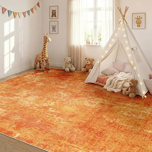 RELEANY Washable Area Rugs 6'x9' Non-Slip Modern Abstract Soft for Living Room Entryway Bedroom Kitchen, Print Pattern, Orange