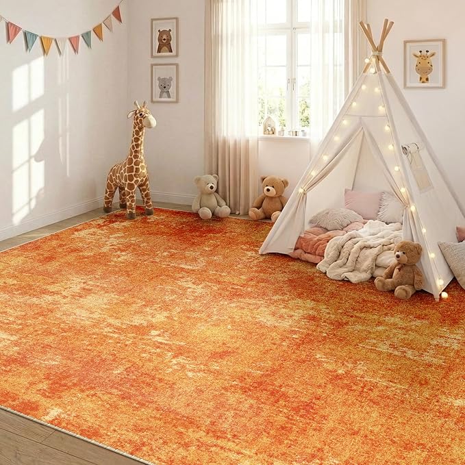 RELEANY Washable Area Rugs 5'x7' Non-Slip Modern Abstract Soft for Living Room Entryway Bedroom Kitchen, Print Pattern, Orange