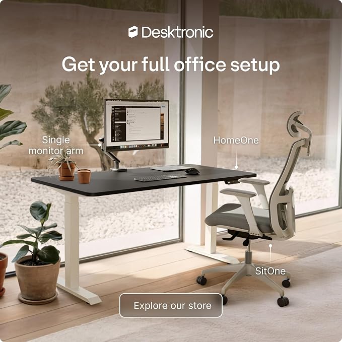 Desktronic HomeOne Standing Desk 48x24 — Ergonomic Sit Stand Home Office Desk, Made in Europe, Electric Dual Motor Height Adjustable, USB & USB-C Charging, Wobble-Free, Touchscreen, 3 Memory Presets