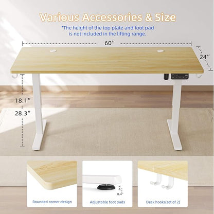 YIHAYO Low Height Adjustable Desk, Lifts 18.1-28.3 Inches, Electric Standing Desk for Short People, 60 x 24 Inches Computer Table with Splice Board for Home Office, Natural