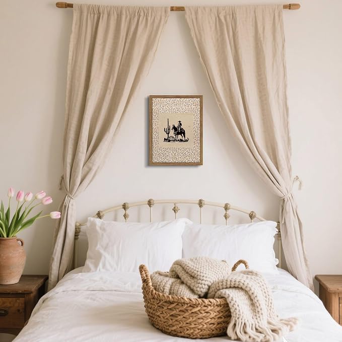 Western Cowboy Wall Art - Framed Canvas Cactus Poster for Living Room & Entryway, Vintage Horse Silhouette in Wood Frame, Rustic Floral Border Print, Farmhouse Decor 12x16 inch