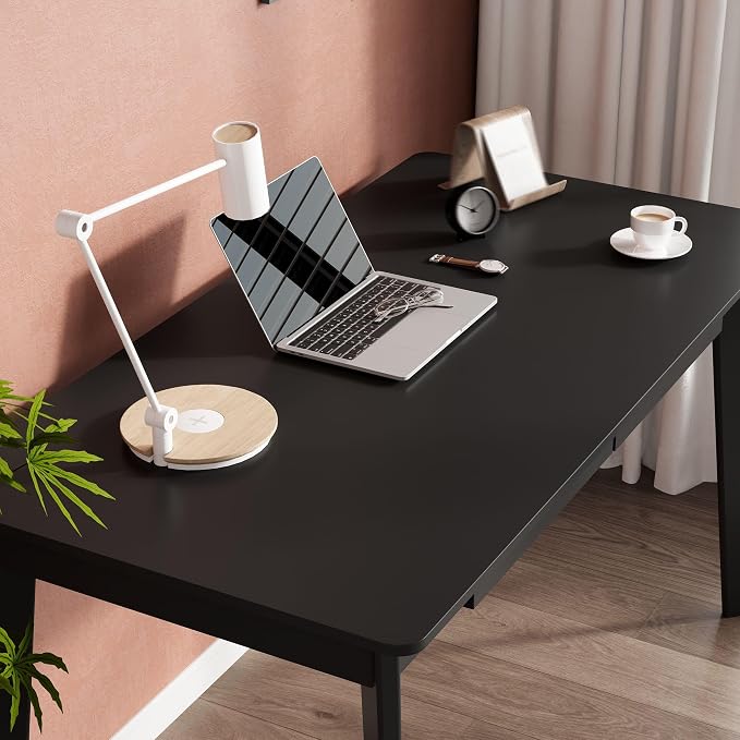 Timechee 40 Inch Compact Computer Gaming Desk, Black Study Work Office Desk with 2 Storage Drawers, Rectangular Study Reading Table, Simple Computer Writing Table for Home Office, Living Room