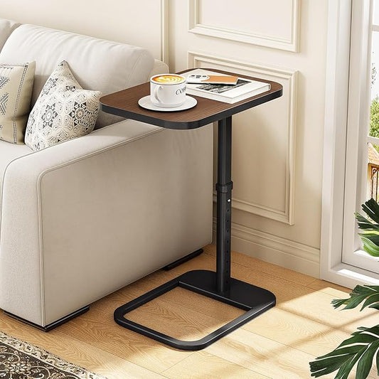 Kitstorack TV Tray Table, Adjustable Height & Rounded Metal Corners, Snack Table for Couch, Sofa, Bed, Chair, Living Room, C Shaped End Side Table for Eating, Dinner or Laptop, Small Spaces, Espresso