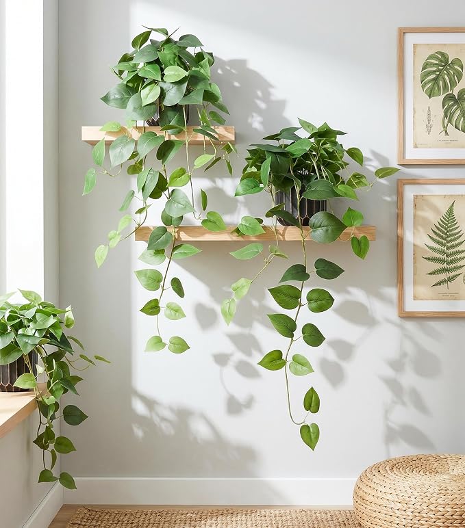 Fake Plants 2 Pcs Faux Pothos Plants Potted Indoor Artificial Hanging Plants Realistic Fake Greenery Table Desk Bathroom Office Bedroom Living Room Shelf Modern Farmhouse Decor Indoor